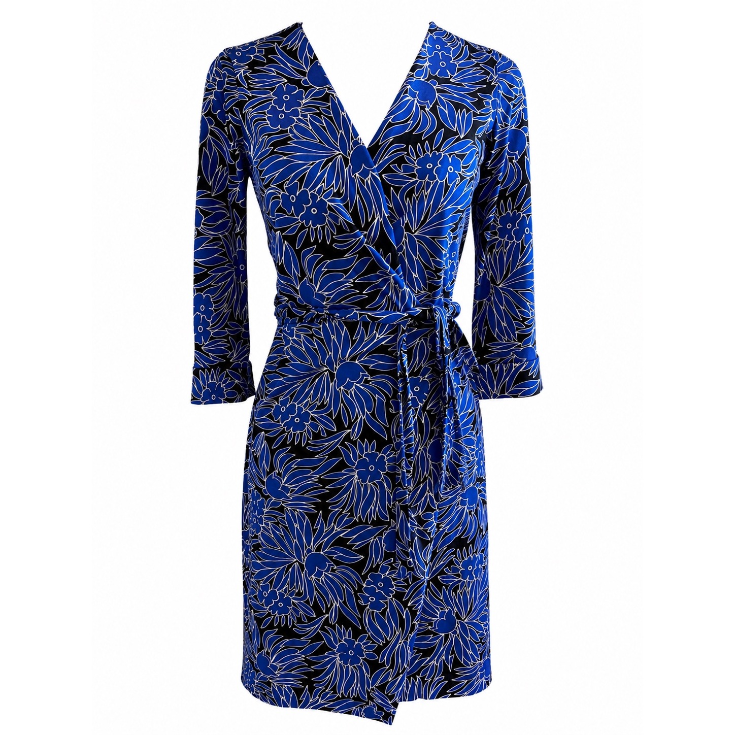 Diane Von Furstenberg Dvf New Julian Two Wrap Dress Size 8 Blue Floral Print